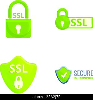 Ssl secure icons set cartoon vector. Secure sockets layer certificate. Secure online payment. Ssl secure icons set cartoon vector. Secure sockets layer certificate Stock Vector