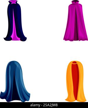 Cloak icons set cartoon vector. Cloak of various color. Clothing item. Cloak icons set cartoon vector. Cloak of various color Stock Vector