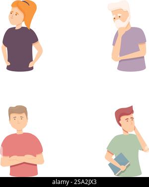 Dementia icons set cartoon vector. Problem memory loss, clouding mind. Mental heath. Dementia icons set cartoon vector. Problem memory loss clouding mind Stock Vector