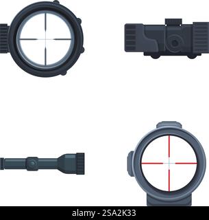 Sniper sight icons set cartoon vector. Various sniper optical sight ...