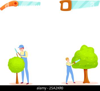 Gardener work icons set cartoon vector. Professional gardener with various tool. Backyard landscaping. Gardener work icons set cartoon vector. Professional gardener with various tool Stock Vector