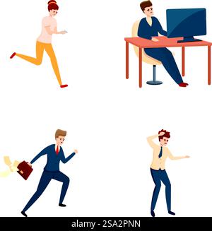 Rush job icons set. Cartoon set of rush job vector icons for web design ...