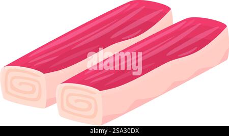 Digital illustration of two slices of bacon in isometric style, perfect for foodrelated designs. Isometric vector illustration of sliced bacon Stock Vector