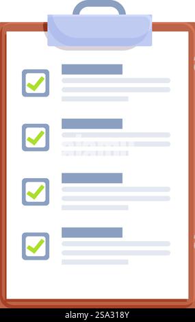 Flat design illustration of a clipboard with checkmarks for organization and task management. Clip board with checklist icon Stock Vector