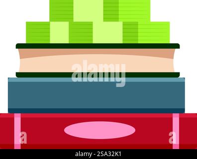 Digital illustration of a stack of books in various colors, suitable for education themes. Stack of colorful books illustration Stock Vector