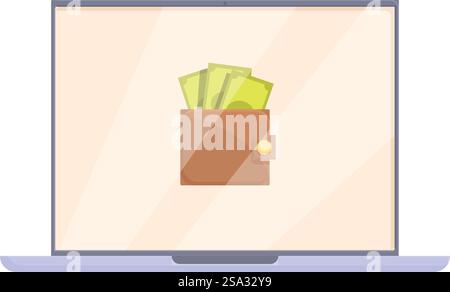 Vector illustration of a wallet with cash on a laptop screen, symbolizing online finance. Digital wallet concept illustration on laptop screen Stock Vector