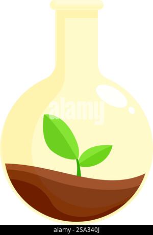 Illustration of sustainable ecofriendly science concept with green innovation in a laboratory setting, featuring glassware, plants, and environmentally friendly technology. Plant growing inside a lab flask symbolizing sustainable science and green innovation Stock Vector