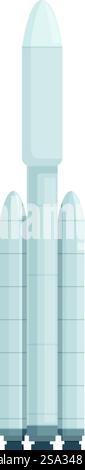 Modern technology illustration of space exploration rocket icon on a white isolated background, featuring vector design with flat concept, showcasing the modern spacecraft and aerospace industry. Vector illustration of a modern space launch vehicle isolated on white background Stock Vector