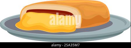 Delicious and appetizing cheesy hot dog illustration, perfect for fast food lovers, american cuisine enthusiasts, and snack aficionados. Vector graphic of a delicious cheesy hot dog on a plate, perfect for foodrelated content Stock Vector