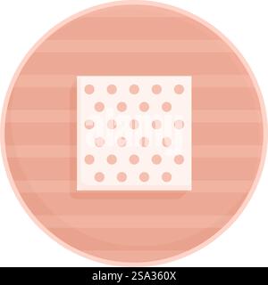 Flat design vector icon of a square biscuit with holes, on a circular beige background. Biscuit with holes icon on beige background Stock Vector