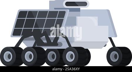 Flat design vector of a solar panel equipped mars rover, ideal for space exploration themes. Cartoon solarpowered mars rover illustration Stock Vector