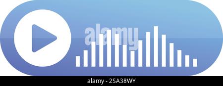 Modern play icon combined with audio wave graphics, isolated on a blue gradient background. Play button with audio wave icon on blue background Stock Vector