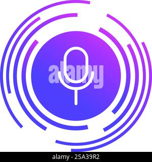 Gradient podcast microphone icon encircled by vibrant sound wave lines on a white background. Podcast icon with sound waves Stock Vector