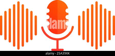 Vibrant orange icon representing a microphone with sound waves on a white background. Abstract orange sound wave and microphone icon Stock Vector