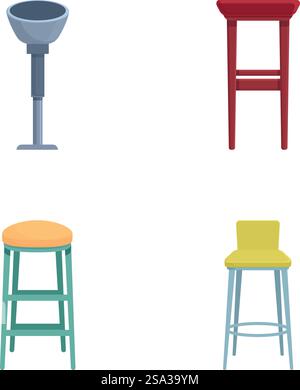 Collection of four different chair icons in a flat design style, suitable for interior graphics. Assorted chairs and furniture icons set Stock Vector