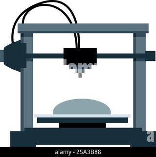 Modern 3d printer icon in flat design on white background. Vector illustration of a contemporary and innovative additive manufacturing technology machine. Vector illustration of a grey 3d printer icon, isolated on a white background Stock Vector