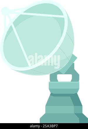 Illustrated cartoon satellite dish with flat design and modern technology for telecommunications and broadcasting on a white background. Digital illustration of a modern satellite dish in a simple, flat design style Stock Vector