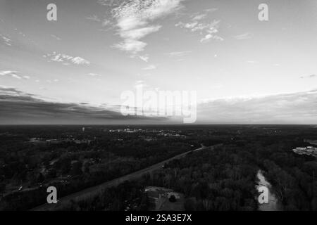 A drone shot of a city Stock Photo