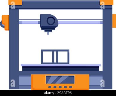 Colorful vector illustration of a modern 3d printer, showcasing its printing process with material. Digital illustration of a 3d printer in operation Stock Vector