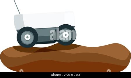 Flat design vector illustration of a mars rover on a martian surface. Cartoon mars rover exploration illustration Stock Vector