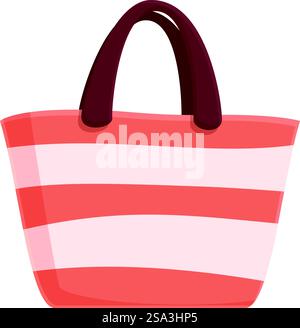 Colorful digital illustration of a striped beach tote bag with brown handles. Striped beach tote bag illustration Stock Vector