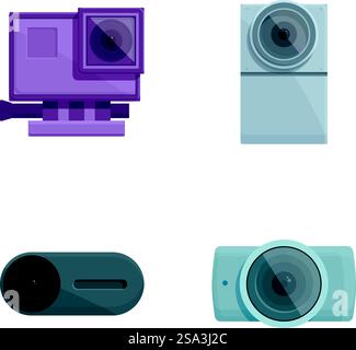 Illustration of four different styles of security cameras for surveillance. Set of modern security cameras Stock Vector