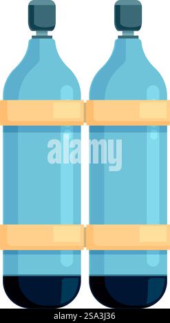 Simple vector graphic depicting two blue plastic bottles with labels, isolated on a white background. Twin plastic bottles vector illustration Stock Vector