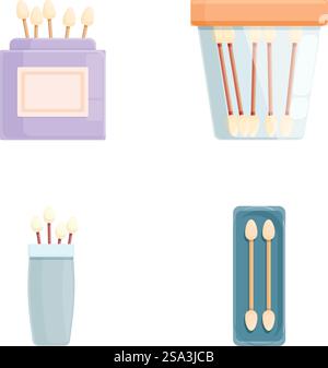 Vector illustration set featuring various styled matchboxes and matches isolated on a white background. Assorted matchbox and matches vector set Stock Vector