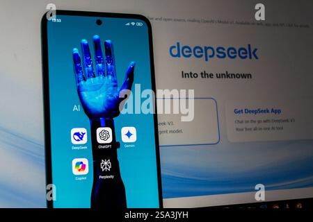 Various Artificial Intelligence mobile apps, DeepSeek open-source large language models app on January 28, 2025 in Prague, Czech Republic. Stock Photo
