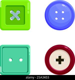 Collection of four vector buttons in flat design, featuring different colors and shapes. Assortment of colorful flat design buttons Stock Vector