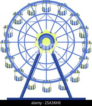 Colorful ferris wheel rotating in amusement park with colorful cabins ...