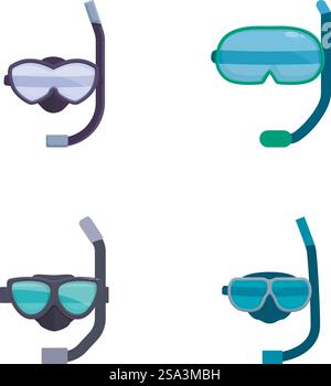 Snorkel masks for diving and swimming of different types. Vector ...