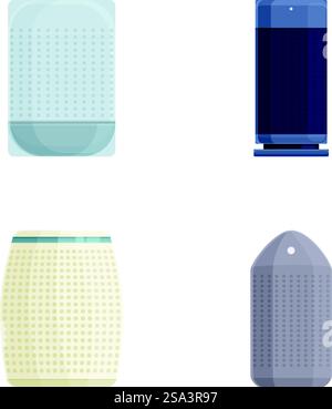 Vector illustration of a collection of contemporary washing machines in multiple styles. Set of four modern washing machines Stock Vector