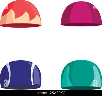 Four cartoonstyle safety helmets in various colors isolated on a white background. Set of colorful cartoon helmets Stock Vector