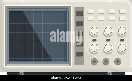 Vintage oscilloscope vector illustration with analog electronic equipment and measurement technology on a white isolated background. It offers a digital representation of classic processing education. Detailed vector illustration of a classic analog oscilloscope, isolated on a white background Stock Vector