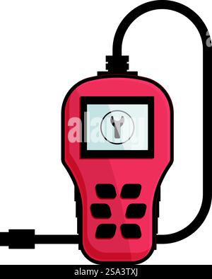 Professional digital multimeter tool illustration for electronic testing and equipment. Electrical repair and maintenance. With precision measurement and diagnostic analysis. Vector graphic of a red digital multimeter, isolated on a white background, depicting electronic testing Stock Vector