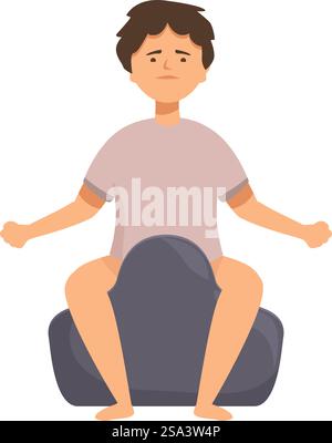 Illustration of a young man sitting on a blue bean bag with a look of frustration and disappointment. Frustrated man sitting on a bean bag chair Stock Vector