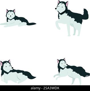 Cute husky dog in different poses flat set for web design Stock Vector ...