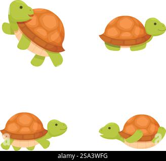 Adorable cartoon turtles set with cheerful and friendly animal characters in various cute and playful poses, perfect for children&rsquo;s educational materials and naturethemed artwork. Collection of four adorable cartoon turtles in various poses, suitable for children&rsquo;s themes Stock Vector