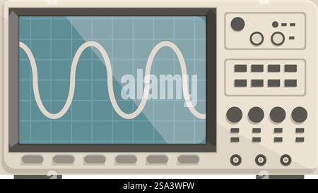 Detailed digital oscilloscope vector illustration with flat design for electronics measurement and testing equipment in scientific lab and engineering research. Showing signal waveform. Frequency. Flat design vector of a modern digital oscilloscope for electronic measurements Stock Vector