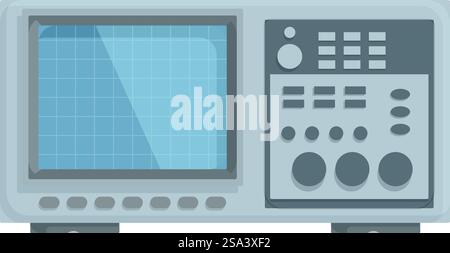 Illustrated vintage television set with retro 80s and 70s technology, featuring colorful buttons, dials, and a nostalgic analogue display, in a simple and classic style. Colorful vector graphic of a classic retrostyle television Stock Vector