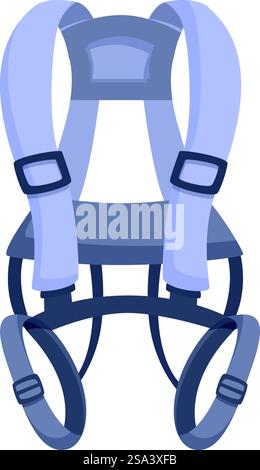 Cartoon illustration of a purple safety harness for fall protection in the construction industry, featuring adjustable and secure design. Vector drawing of a protective safety harness in purple color, suitable for work at height Stock Vector