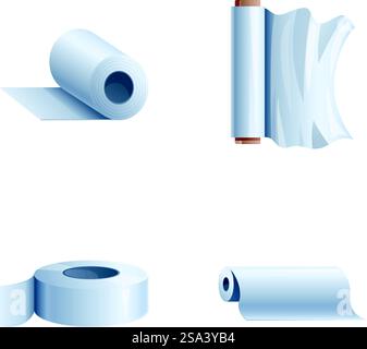 Collection of four detailed paper roll graphics on a white background. Set of paper roll illustrations Stock Vector