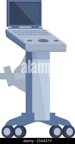 Modern, portable computer cart design in vector format, suitable for various technology themes. Mobile computer workstation vector illustration Stock Vector