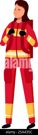 Vector illustration of a calm female firefighter in full gear holding binoculars. Female firefighter with binoculars illustration Stock Vector