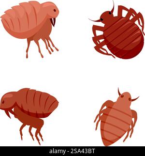Vector illustrations of cute bed bugs in various poses, isolated on white background. Set of cartoon bed bugs illustrations Stock Vector