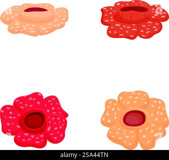 Collection of four cute, colorful, and textured cartoon flowers isolated on a white background. Set of colorful cartoon flowers Stock Vector