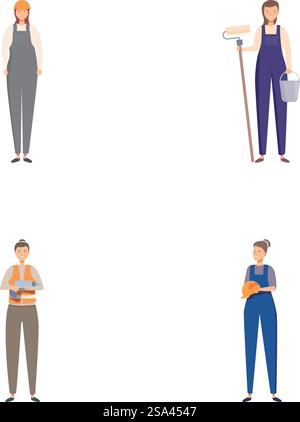 Collection of four illustrated professionals with jobspecific attire and tools. Diverse set of professionals in uniform Stock Vector