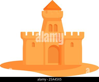 Playful and colorful cartoon sandcastle illustration with turrets, tower, and walls, perfect for summer beach vacation and childhood leisure activities. Vector graphic of a colorful, simple cartoonstyle sandcastle on a white background Stock Vector