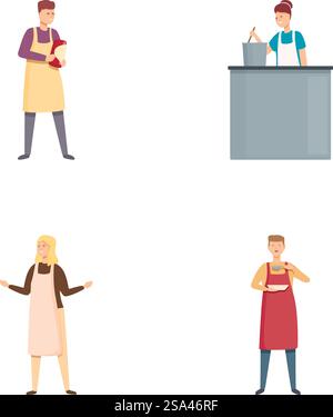 Collection of illustrated characters engaging in different work activities. Diverse set of people performing various professions Stock Vector